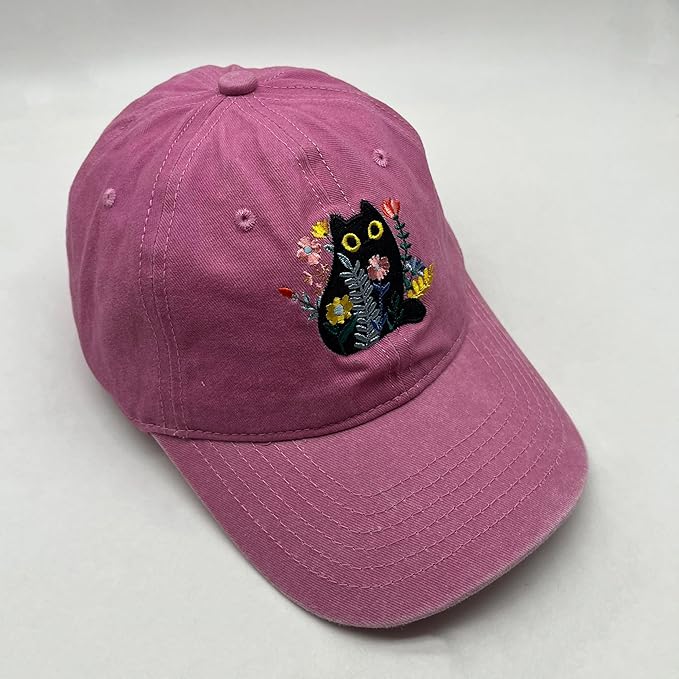 Black Cat Hat,Ragdoll Cat Embroidered Adjustable Cotton Baseball Cap for Men Women,Gifts for Cat Lovers