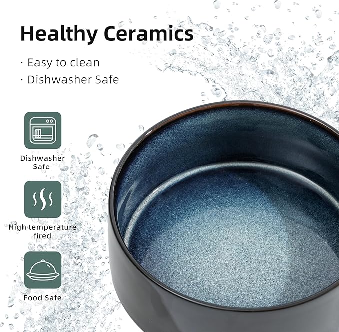 Ceramic 8.2inch Raised Dog Bowl with Stand for Large - Breed Dogs, Pet Food and Water Feeder(Single Bowl with Stand - Starry Sky)