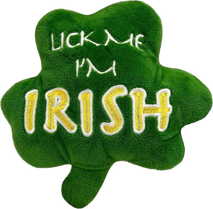 Huxley & Kent Funny Dog Toy w/Squeaker – Power Plush Squeaky Dog Toys for Small, Medium & Large Dogs – Soft Stuffed Animal for Indoor Play & Fetch - Lick Me Shamrock, One Size