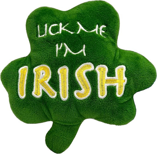 Huxley & Kent Funny Dog Toy w/Squeaker – Power Plush Squeaky Dog Toys for Small, Medium & Large Dogs – Soft Stuffed Animal for Indoor Play & Fetch - Lick Me Shamrock, One Size