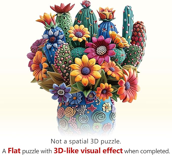 KAAYEE Wooden Puzzles for Adults, Blooming Cactus Jigsaw Puzzles, 180 Piece Unique Shape Puzzle, Creative Gifts for Adults/Friends/Family, Family Game，Wall Decor(13.4 * 10.6in)