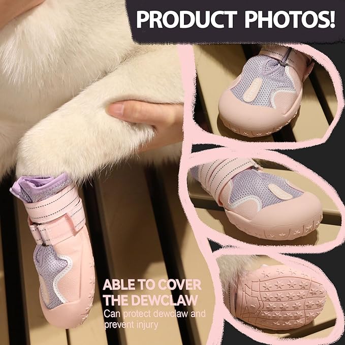 Dog Shoes for Large Small Medium Dogs, Breathable Mesh Dog Boots & Paw Protectors for Summer Hot Pavement Winter Snow, Waterproof Anti-Slip Dog Booties for Hiking Hardwood Floors(Pink-Purple8)