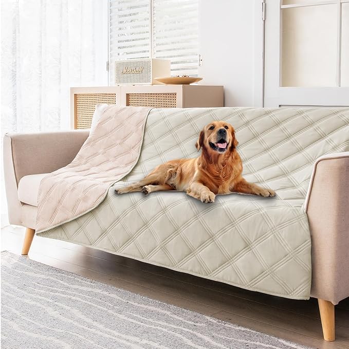 fuguitex Waterproof Dog Blanket Reversible for Small Dogs Resistant Leakproof Washable Couch Cushion Bed Protector Cover for Indoor Furniture Pet Friendly（40"*50",Baby Pink+Cream