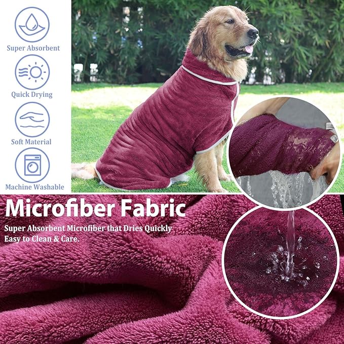 Dog Bathrobe Towel Drying Coat - Super Absorbent Dog Towels Bath Robe for Drying Dogs Large, Soft Adjustable Collar & Belly Strap Fast Drying Coat Pet Dog Cat Bath Robe Towel (Grey, XX-Large)