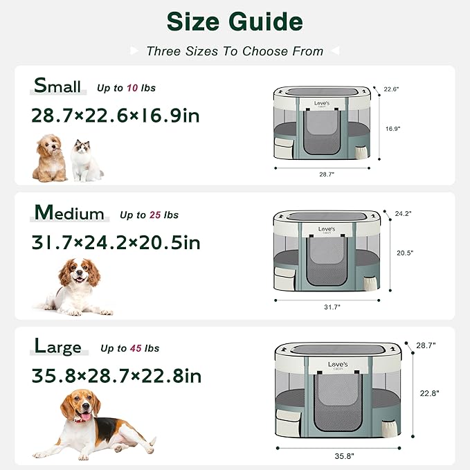 Love's cabin Pet Puppy Dog Playpen, Large Dog Tent Crates Cage Indoor/Outdoor, Portable Exercise Playpen for Cat, Foldable Pop Up Dog Kennel Playpen with Carring Case (L, Gray Green)