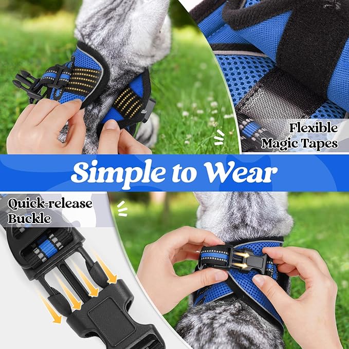 rabbitgoo Cat Harness and Leash Set for Walking Escape Proof, Adjustable Soft Kittens Vest with Reflective Strip for Cats, Comfortable Outdoor Vest, Blue, XL