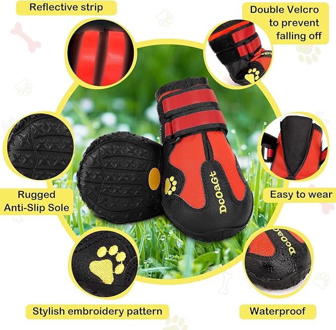 DcOaGt Dog Shoes for Large Dogs XXL, Waterproof Dog Boots with Anti-Slip Sole Breathable Reflective Paw Protectors Booties for Hot Pavement Summer Winter Snow Hiking Walking 4PCS(Size 9)
