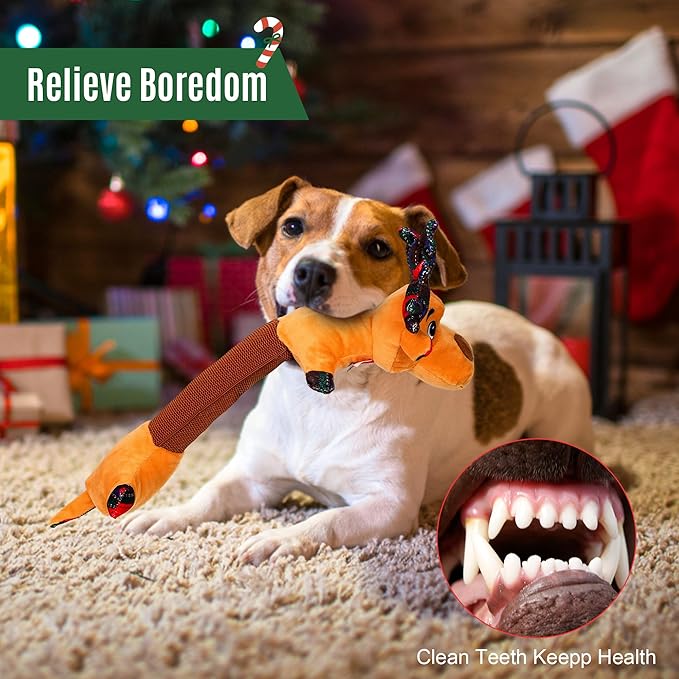 IOKHEIRA Christmas Dog Toys – Reindeer Squeaky Plush Crinkle Rope Dog Toys,Interactive Tug-of-War Chew Toy for Small/Medium/Large Dogs, for Dog