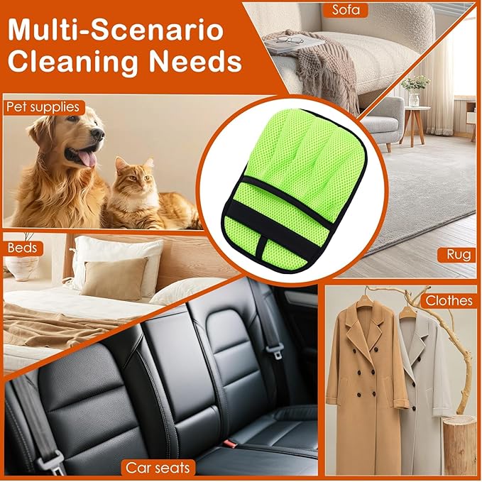 Pet Hair Removal Gloves 2-Pack - Upgraded Five-Finger Electrostatic Cats & Dogs Hair Brush Shedding | Reusable Pet Hair Remover Tool for Laundry, Furniture, Car Seat (Neon Green)