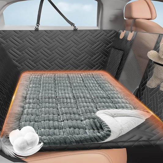 Backseat Pet Bed Mat, Deluxe Dog Seat Covers,Truck Plaid Dog Bed for Car Back Seat, Non-Slip Travel Pet Mat, Back seat Extenders for Car/SUV (for L-Grey)