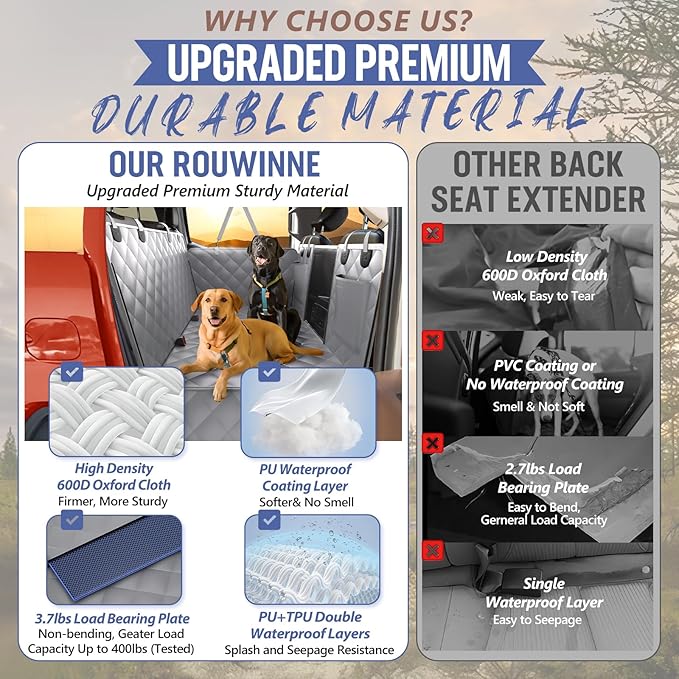 Back Seat Extender for Dogs Truck-Large Space, Dog Pet Car Seat Cover for Back Seat Hard Bottom Holds 400lbs, Waterproof Dog Hammock for Crew Cab Trucks F150, RAM1500, Sierra, Tundra, Silverado