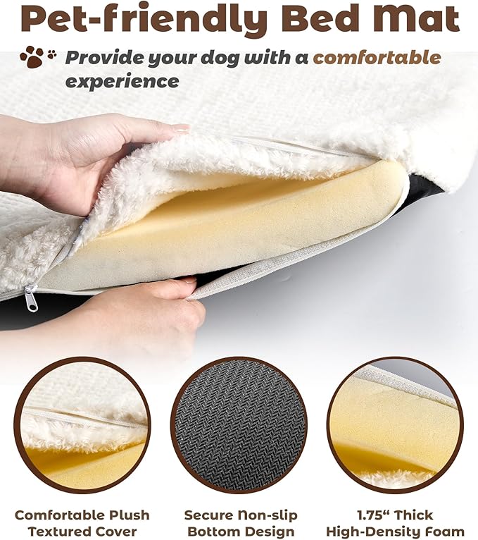 Dog Crate Furniture, 38 inch Large Dog Crates with Bed Mat, Wooden Dog Kennel Furniture, End Side Table Dog Cage with 3 Doors, Greige