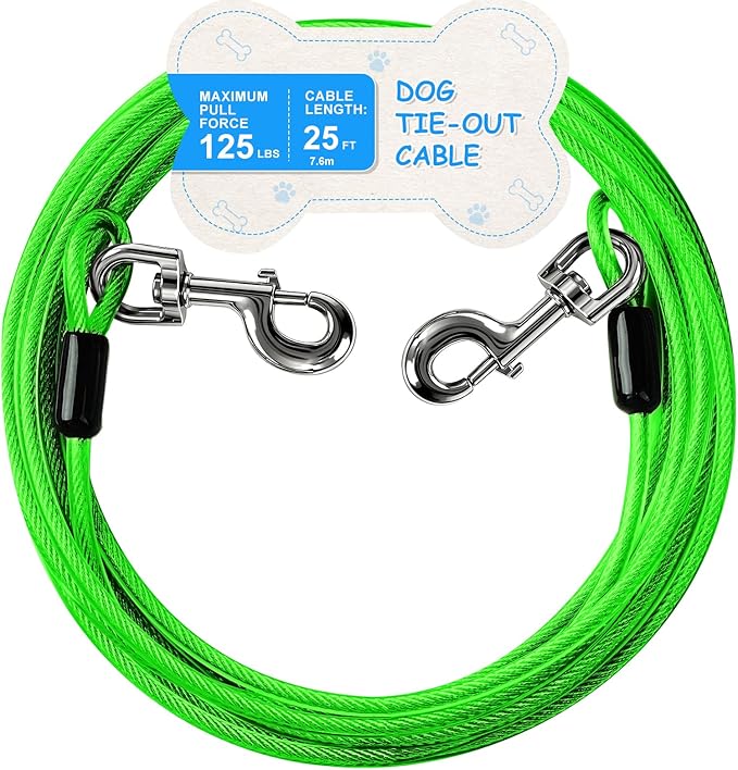 Tie Out Cable, 15/25/40/50 FT Runner Cable with Swivel Hook,Dog Leash Run Tether for Yard Outdoor and Camping,for Small to Medium Pets Up to 250 LBS