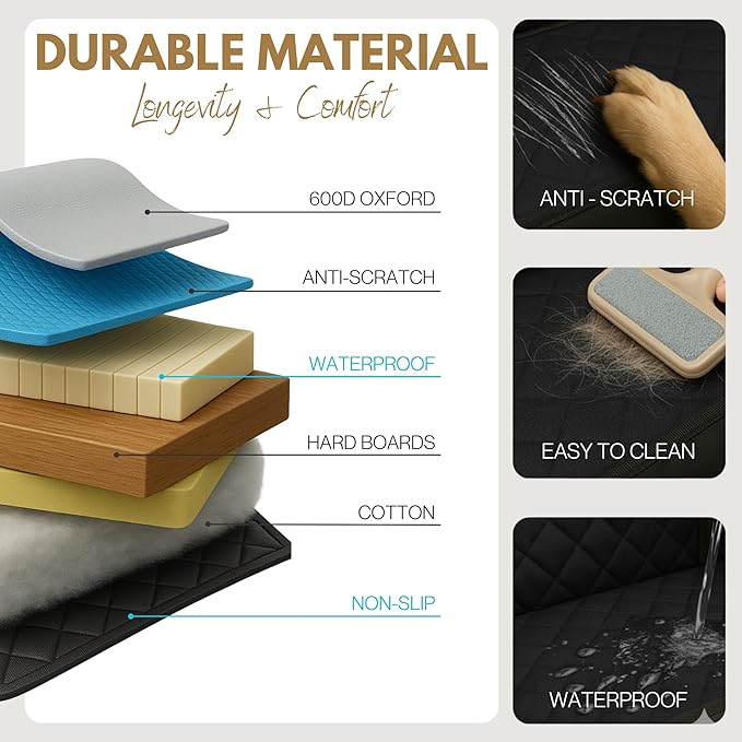 Premium Dog Car Seat & Back Seat – Waterproof & Non-Slip Travel Hammock with Storage Pockets | Secure & Comfortable Pet Seat Cover for Medium Dogs – Fits Cars, SUVs & Trucks (Black)