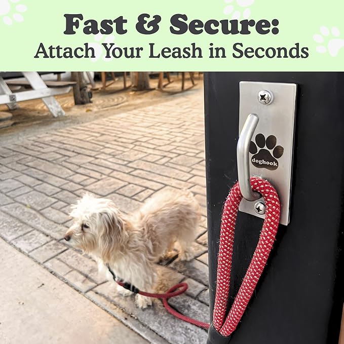 Canine Hitch Secure Dog Leash Parking Bundle – Standard & Standard with Clip, Indoor & Outdoor Wall Hook,Stainless Steel Tie-Out for Home & Business (Pack of 2)
