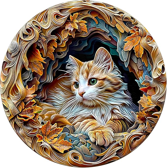 KAAYEE Wooden Puzzles for Adults, 3D Cat 300 Piece Unique Animal Shape Puzzle, Cat Wood Puzzle for Adults, Creative Gifts for Friends/Family, Home Decor(13.4 * 13.4in)