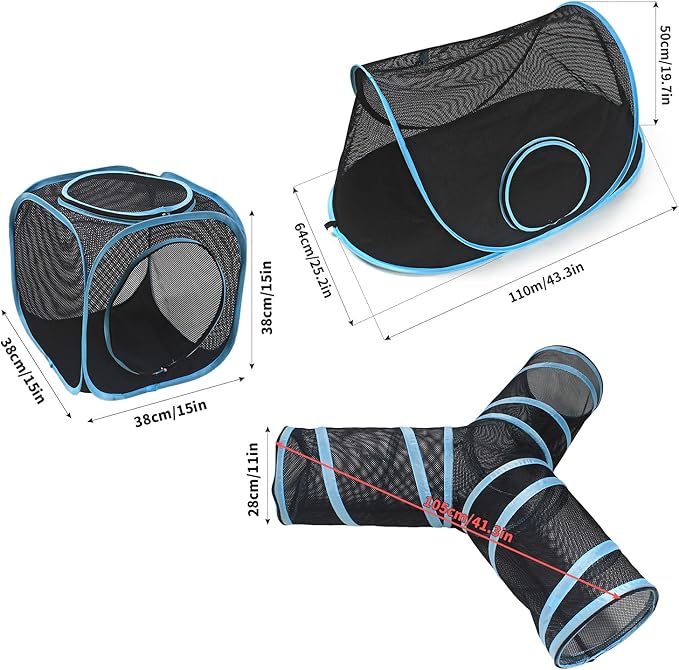 INTURN Cat Furniture Tent for Indoor and Outdoor Playpen Portable Cat Tunnels, Outdoor Kennel (2 Cube + 3-Way Tunnel)