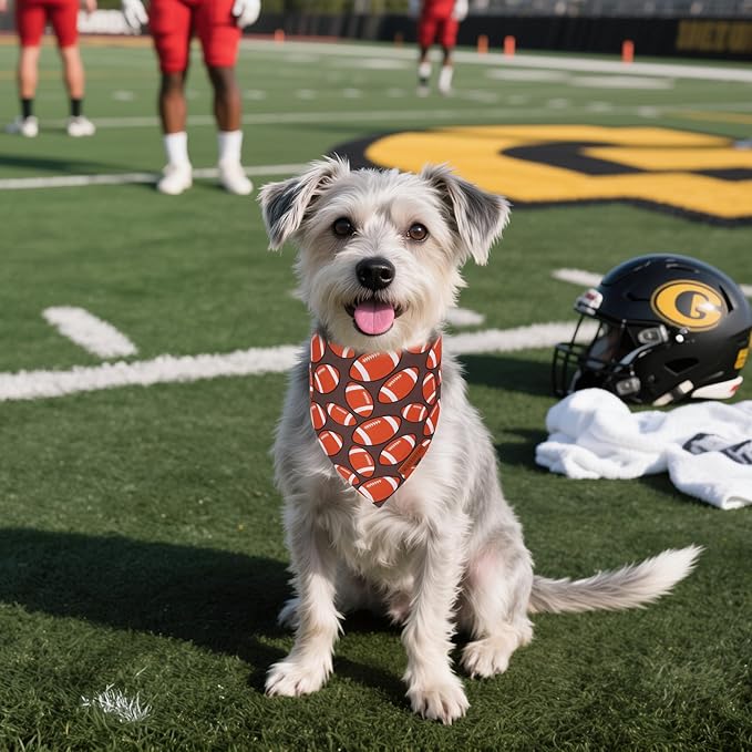 ADOGGYGO Dog Bandanas Boy Girl, Reversible Football Donuts Pet Scarf, Premium Fabric, Adjustable Fit Brown Football Bandanas for Small Large Dogs (Small)