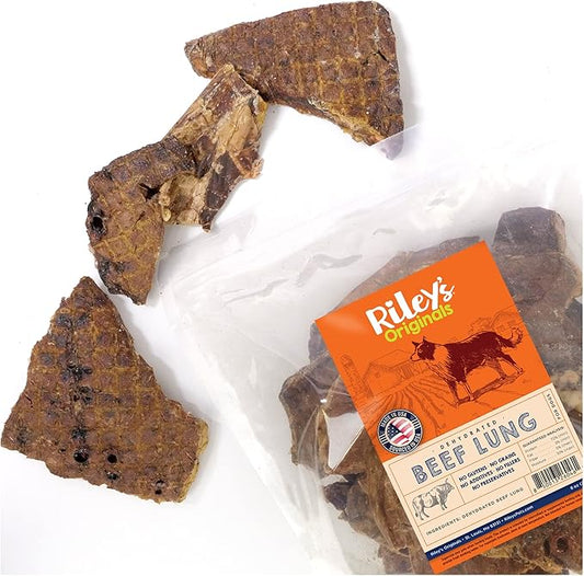 Riley's Dehydrated Beef Lung Dog Treats - Single Ingredient No Hide Dog Chews - USA Sourced 100% Beef Lung Treats - Training Chews and Snack Time Bites - 8oz