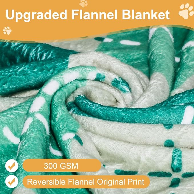 Premium Soft Dog Blanket - Brown Flannel Fleece - Paw Print - Small/Medium Dog, Puppy & Kitten,Green