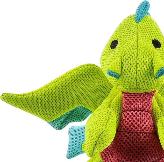 goDog Mesh Dragons Squeaky Plush Dog Toy, Double Chew Guard Technology - Green, Large
