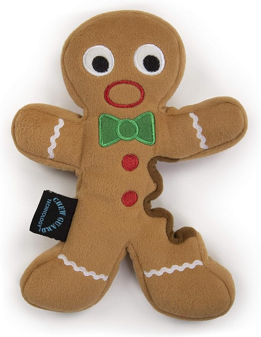 goDog Christmas Gingerbread Man Squeaky Plush Dog Toy, Chew Guard Technology - Brown, Large
