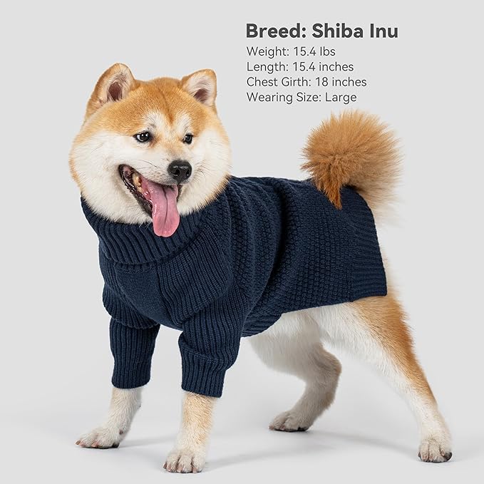 cyeollo 2XL Dog Sweater, Warm Stretchy Sweaters for Large Dogs Boy, Pullover Knitted Thermal Winter Big Dog Clothes with Sleeves, Turtleneck Pet Beagle Border Collie Apparel, Navy XXL