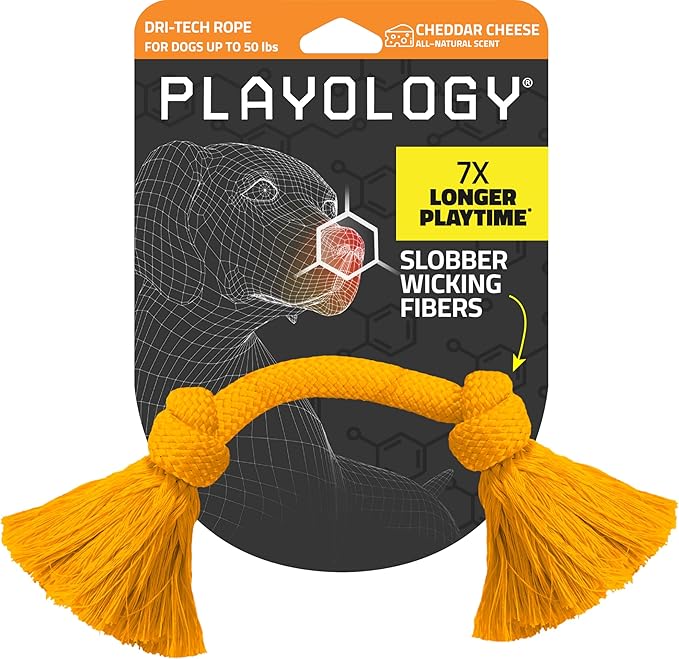 Playology Dog Toys | Dri-Tech Rope Toy Tug of War Rope for Aggressive Chewers | Medium Cheddar Cheese Scented Toy - Easy to Clean and Made from Non Toxic Materials