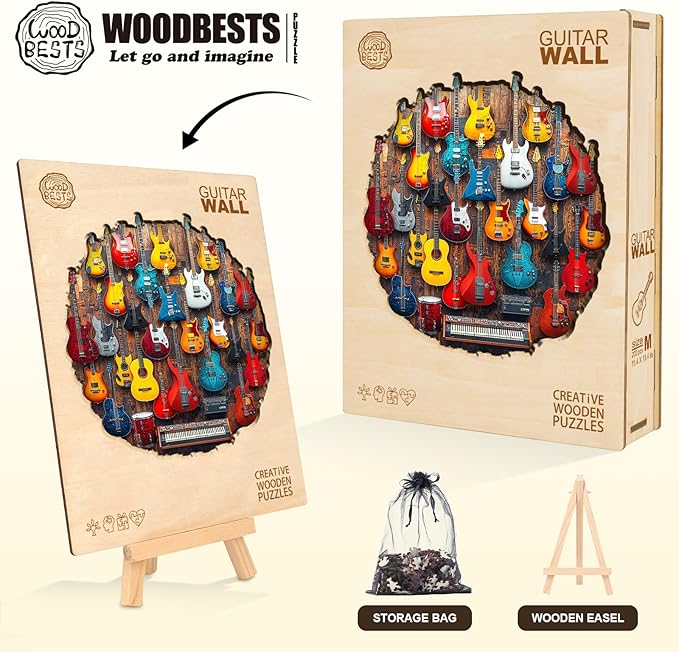 KAAYEE Wooden Puzzles for Adults, Guitar Wall Jigsaw Puzzles, 205 Piece Unique Shape Puzzle, Creative Gifts for Adults/Friends/Family, Family Game，Wall Decor(11.4 * 11.4in)