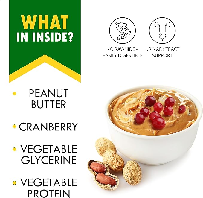 Dog Treats Peanut Butter Bones with Cranberry & Rawhide Free Chew 10.6 Oz - Pet Natural Mini & Big Snacks Healthy Collagen & Bulk Best Chews for Small & Large Dogs - Made for USA (Peanut Butter)