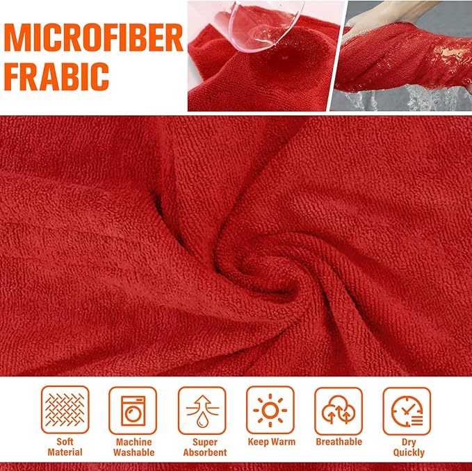 Dog Drying Coat Bathrobe Towel, Microfibre Material Fast Drying Super Absorbent Dog Bath Robe, Pet Quick Drying Moisture Absorbing with Adjustable Collar and Waist (Medium, Red)