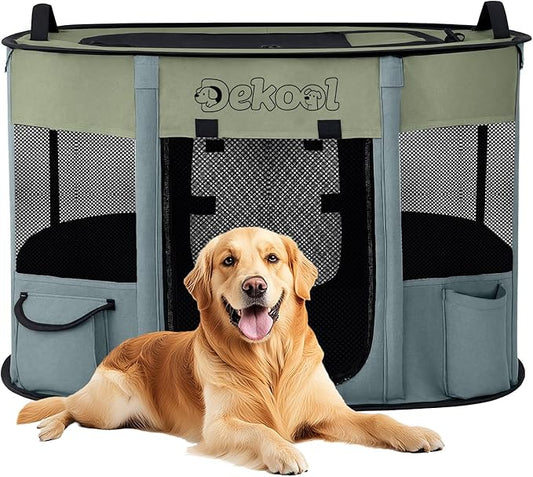 Foldable Dog Cat Playpen, Portable Dog Crate for Puppies, Cat, Puppy Play Pen for Indoors, Kennel Tent Crate for Indoor Outdoor Travel Camping Use with Carrying Case (Green, L)