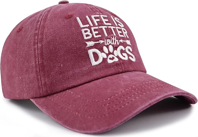 Life is Better with Dogs Hat for Men Women, Funny Adjustable Embroidered Animal Gifts Baseball Cap