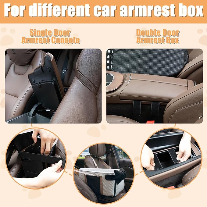 Dog Car Seat for Small Dogs, Portable Center Console Dog Car Seat, Pet Booster Seats with Safety Belt and Soft Cushion, Pet CarSeat for Dogs and Cats Under 15 lbs, White