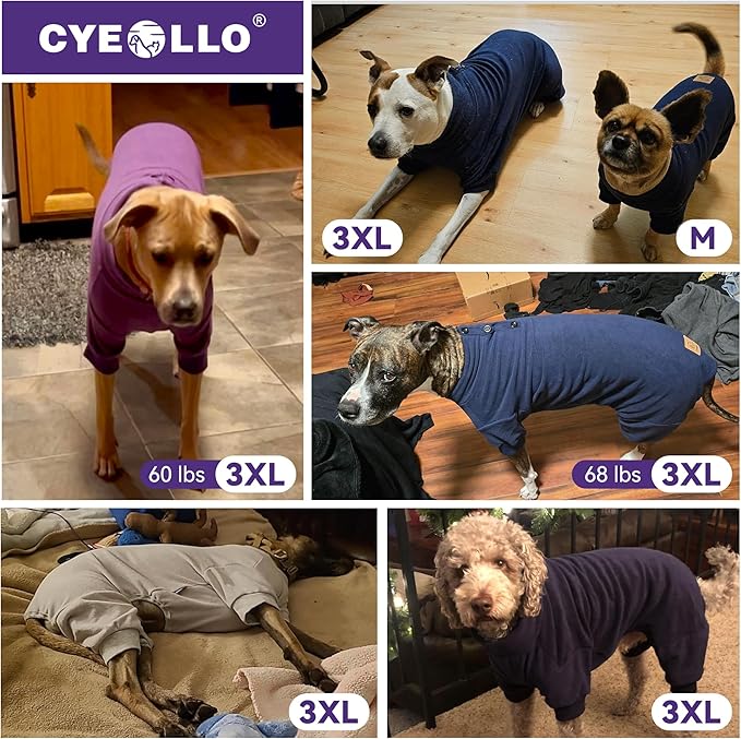 cyeollo Fleece Dog Pajamas Dog Pjs Jumpsuit Thermal Dogs Onesie Stretchable Doggie Coat Warm Pet Clothes for Medium to Large Sized Dogs Apparel, Purple 3XL