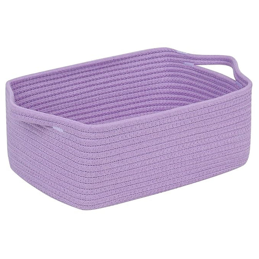 CubesLand Cute and Durable Small Cotton Rope Basket for Organizing, Woven Closet Storage Bin,Shelves Closet Storage Basket, Bathroom Storage Organizer Bin, Nursery Toy Basket Bin, Purple Basket