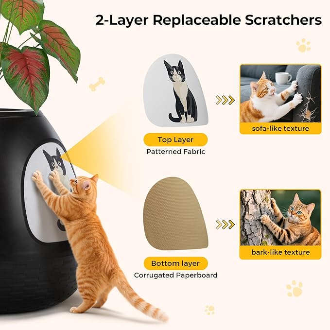 Copod8 Cat Bed Heated Pet Cave 4-in-1 Kitty Warming House Condo with Replaceable Scratching Board, Heating Pad and Air Purifier for Indoor Cats Rabbits Guinea Pigs Small Dogs (Black)