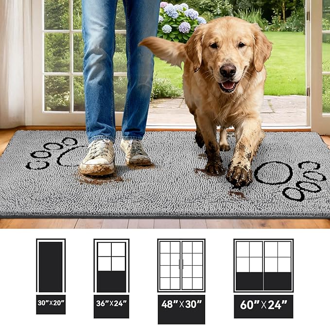 Super Absorbent Dog Door Mat, 60"*24“ Anti Slip Mat for Muddy Paws, Pet Rugs for Dirty Paws Washable That Absorbs Moisture and Dirt, for Dog Cage and Pet Resting Carpet