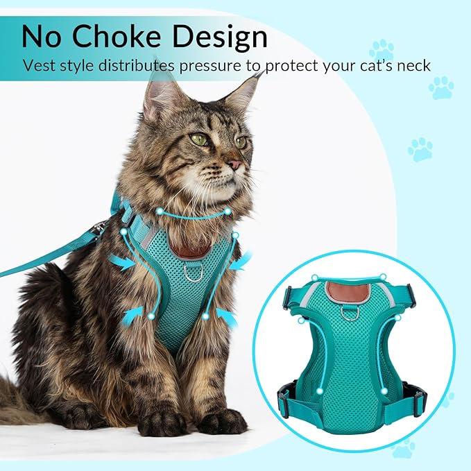 Cat Harness and Leash Set with AirTag Holder: Upgraded Escape Proof Vest with Lead for Small Dog Puppy Large Cat Walking，Soft Breathable Mesh Coat with Reflective Strip (Green, L)