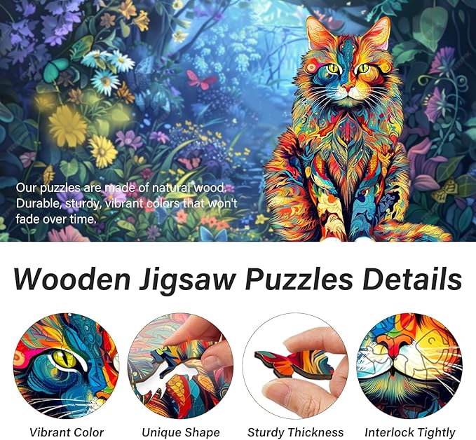 WOODBESTS Wooden Puzzles for Adults - Maine Coon, Cat Wooden Jigsaw Puzzle, Unique Animal Wood Puzzles Adult, Xmas Gifts for Puzzle Lovers(80 Pcs, S, 8.3"x6.6")