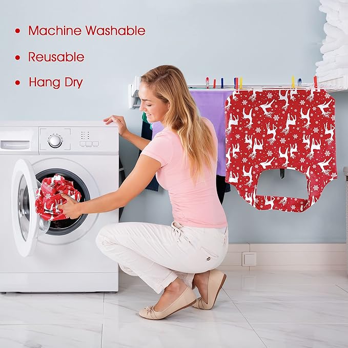 BeeGreen Christmas Reusable Shopping Bags 12 Pack with Zipper Storage Pouch Christmas Gifts Grocery Bags Bulk with Elastic Band 50LBS X-Large Foldable Machine Washable Santa Deer Snowman