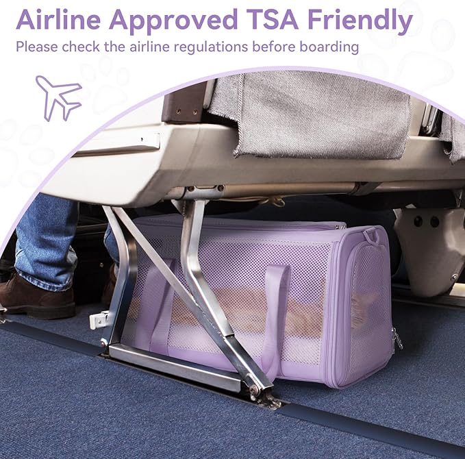 Petsfit 18 X 11 X 11 Airline Approved & Cat Car Carrier with Patent Safety Buckles, Escape-Proof Zippers & Mesh Side, Keeps Pets Secure in Cars, Comfy on Trips & Easy to Carry — Gift for Pet Lovers