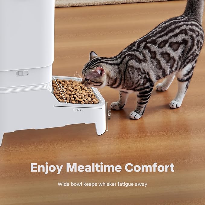 Automatic Cat Feeder with Elevated Stand, 7L/29 Cups Automatic Dog Feeder, Cat Food Dispenser, No-Jam, Up to 6 Meals for 2-15 mm Dry Food, Stainless Steel Bowl, No Spinal Pressure