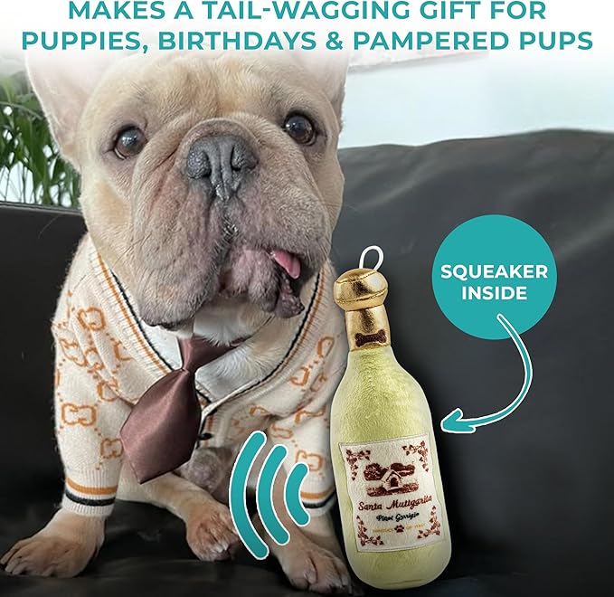 Haute Diggity Dog Santa Muttgarita Pinot Grrrigio Plush Dog Toy for Small, Medium & Large Dogs, Interactive Funny Parody Squeaky Toys, Soft, Durable, Machine-Washable & Safe Birthday Gift for Dogs