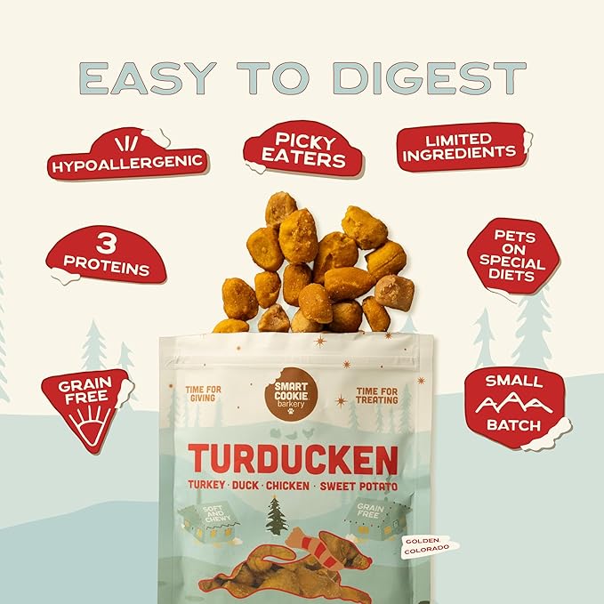 Smart Cookie Turducken Holiday Dog Treats - Turkey, Duck and Chicken Christmas Dog Treats - Healthy, All Natural, Grain Free, Human-Grade - Made in USA - 5oz (Pack of 3)