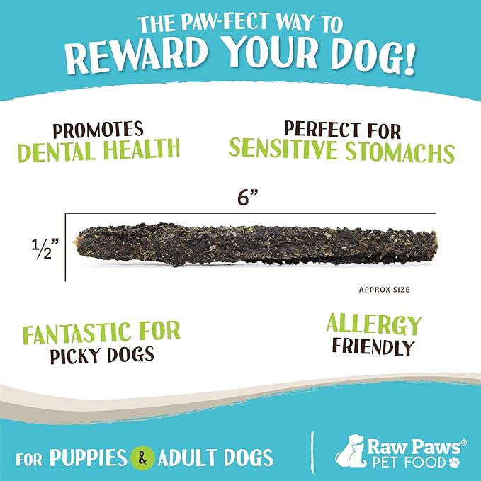 Raw Paws Green Lamb Tripe Sticks for Dogs (25-Count) - Single Ingredient, Grass-Fed & Free Range - Crunchy Lamb Dog Treats - All Natural Dog Chews