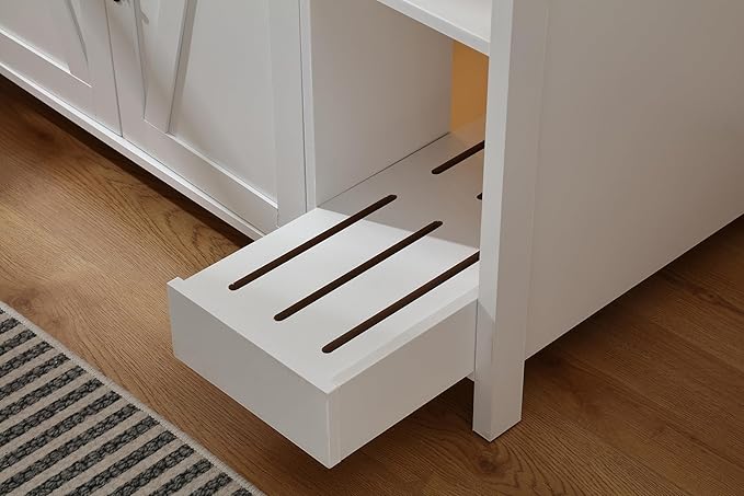 Large Cat Litter Enclosure with Litter Collector, Enclosure for self-Cleaning Litter Boxes,Adjustable Shelf for Dog Proof,Charging Station,Locks Added for cat,Cat House,Cloud White