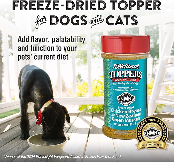 Northwest Naturals Freeze-Dried Chicken Breast with Green Lipped Mussels - Functional Topper - for Dogs and Cats - Limited, Human Grade Ingredients, All Natural, Proudly Made in USA, 5 Oz (Pack of 2)