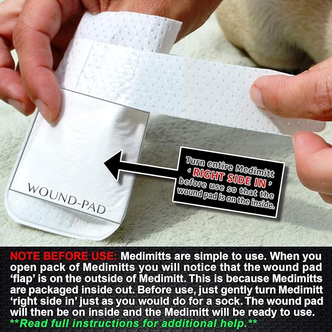 Medimitt Paw Bandages for Dogs, Cats and Pets – Stretchy Medical Booties, First Aid for Paws – Non Slip, Non Adhesive, Breathable, Disposable, Washable, Adjustable Strap,12 Pack (Medium)