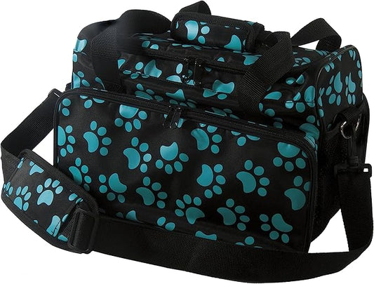 WAHL Professional Animal Travel Tote Bag with Zipper - Travel Bag - Storage Pack for Grooming Supplies - for Dog, Cat & Pet Groomers - 28.8 Inches, Turquoise Paw Print Design (#97764-300)